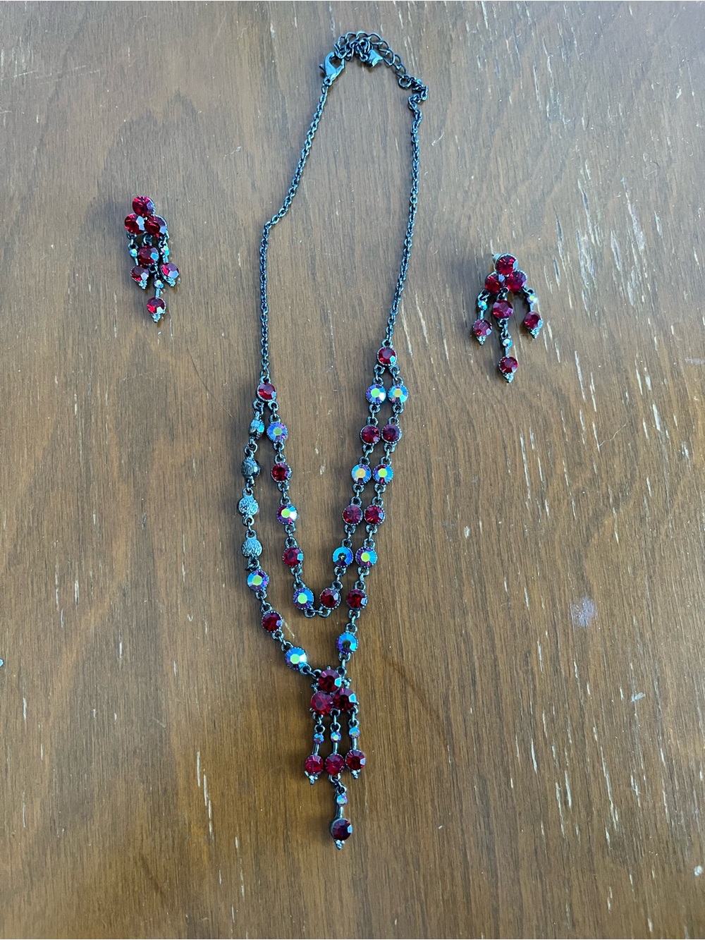 Red Crystal Drop Necklace and Earring Set